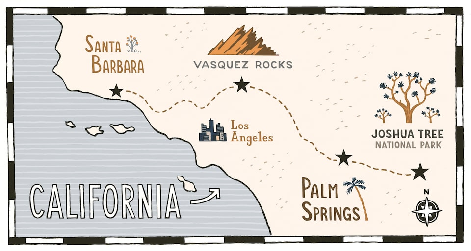 Ilustración de un mapa de los parques del sur de California.