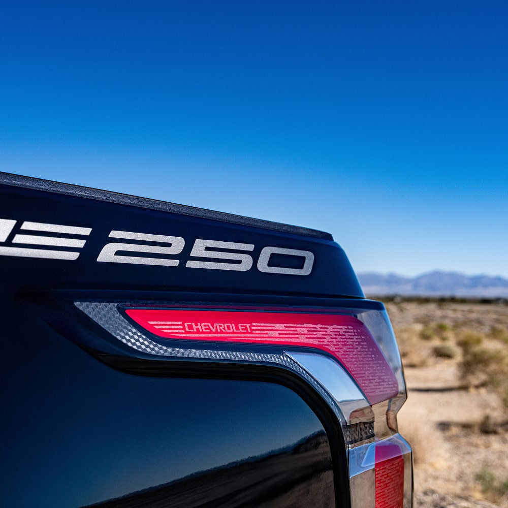 Close-up View of the number 250 on the Exterior Side of a Chevy Truck.