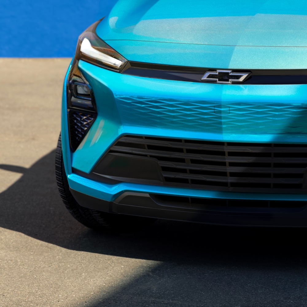 Front of a 2027 Chevrolet Bolt in Marina Blue Metallic