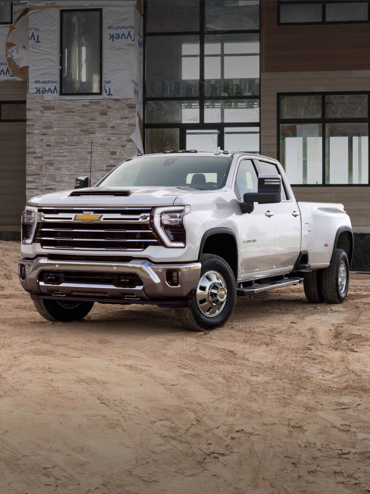 Three-Quarter View of the 2026 Chevy Silverado HD on a Job Site