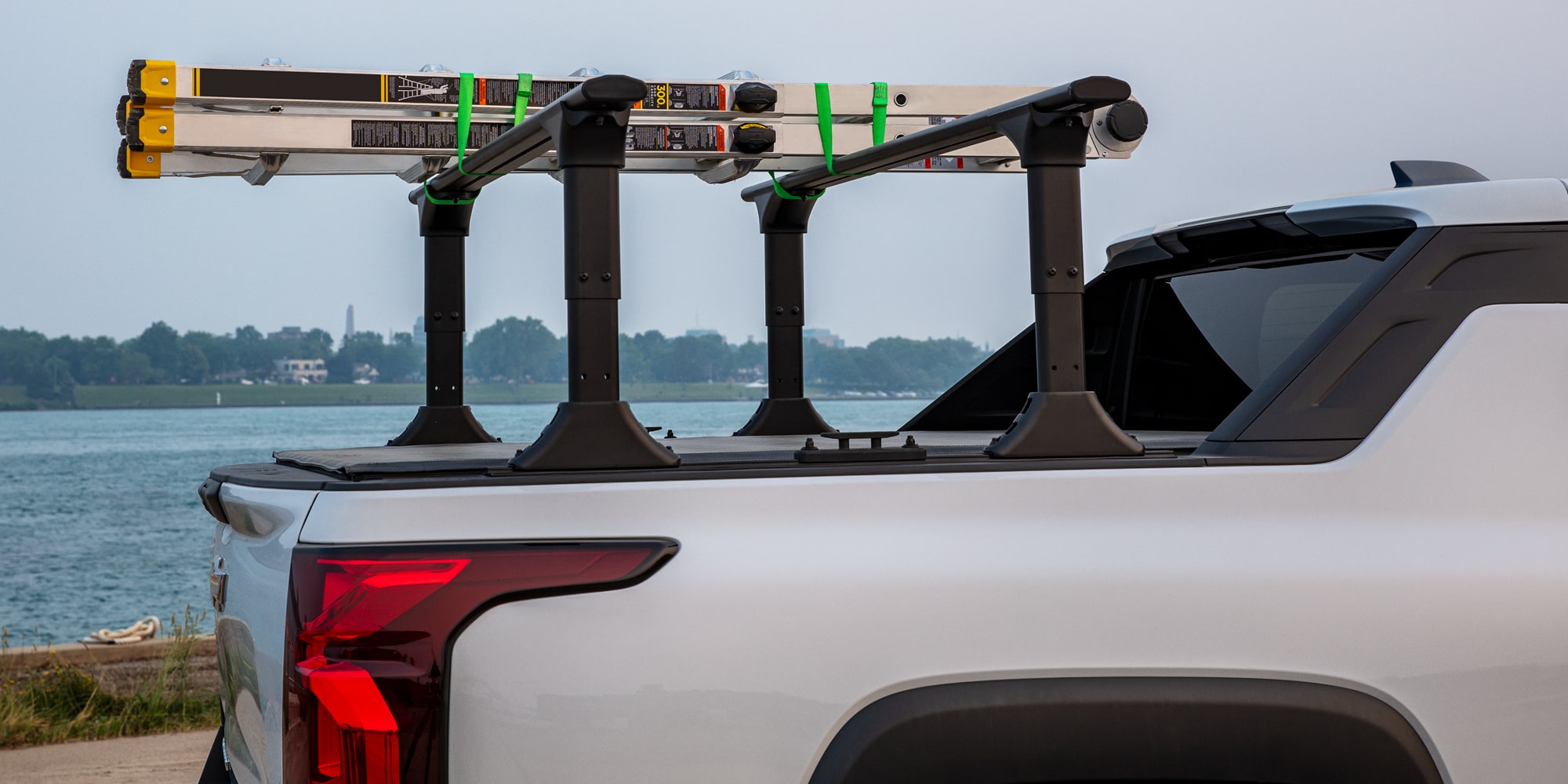 A Ladder Attached to the Bed Rack on the 2026 Chevy Commercial Silverado EV