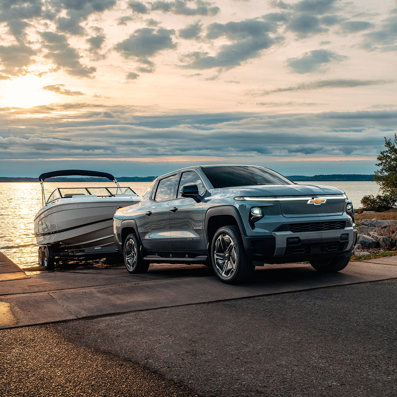 2026 Chevy Silverado EV Launching a Boat on a Lake