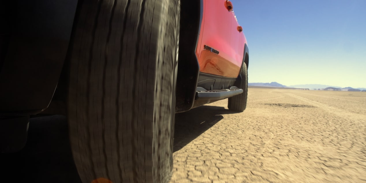 Video Thumbnail of the 2026 Chevy Silverado EV Driving on Western Terrain