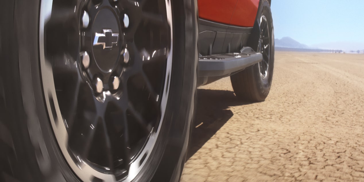 Close-up of the Front Tire of a 2026 Chevy Silverado EV