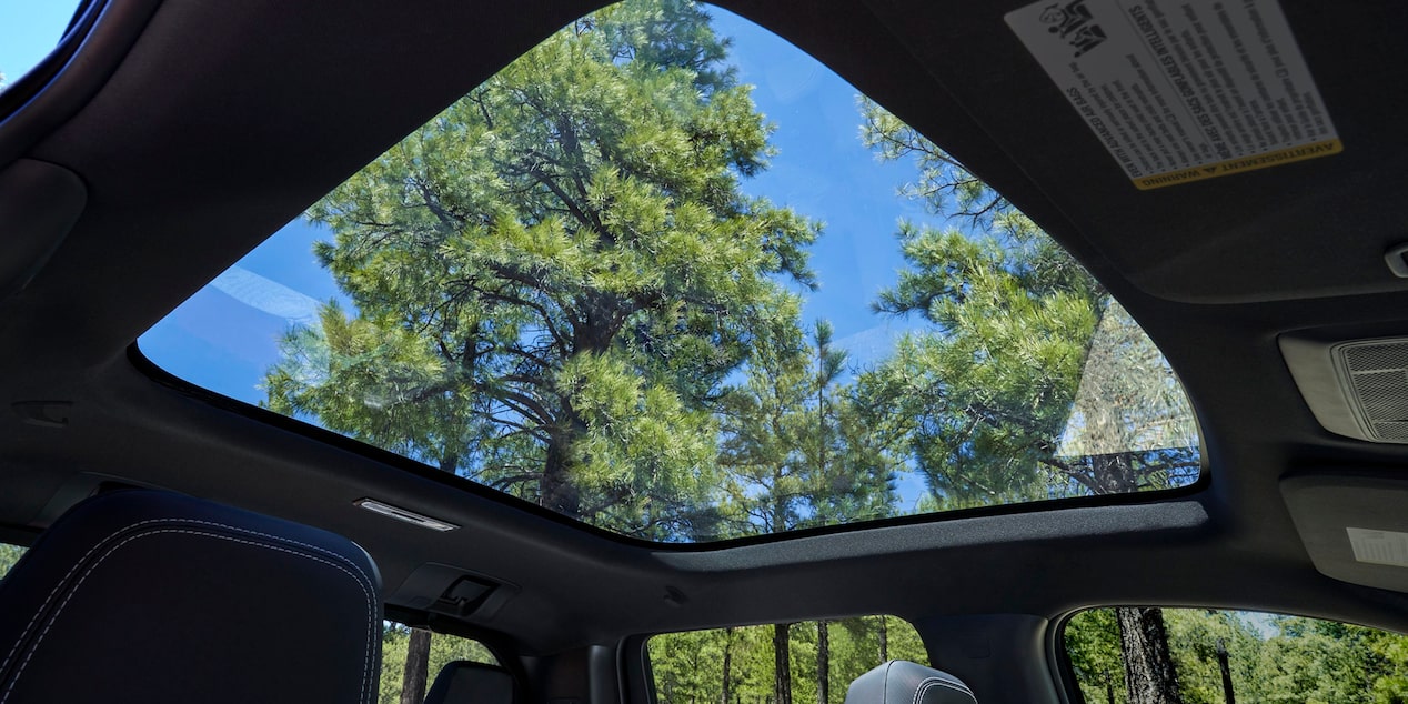 A View of the Transparent Glass Ceiling of from inside a 2026 Chevy Silverado EV