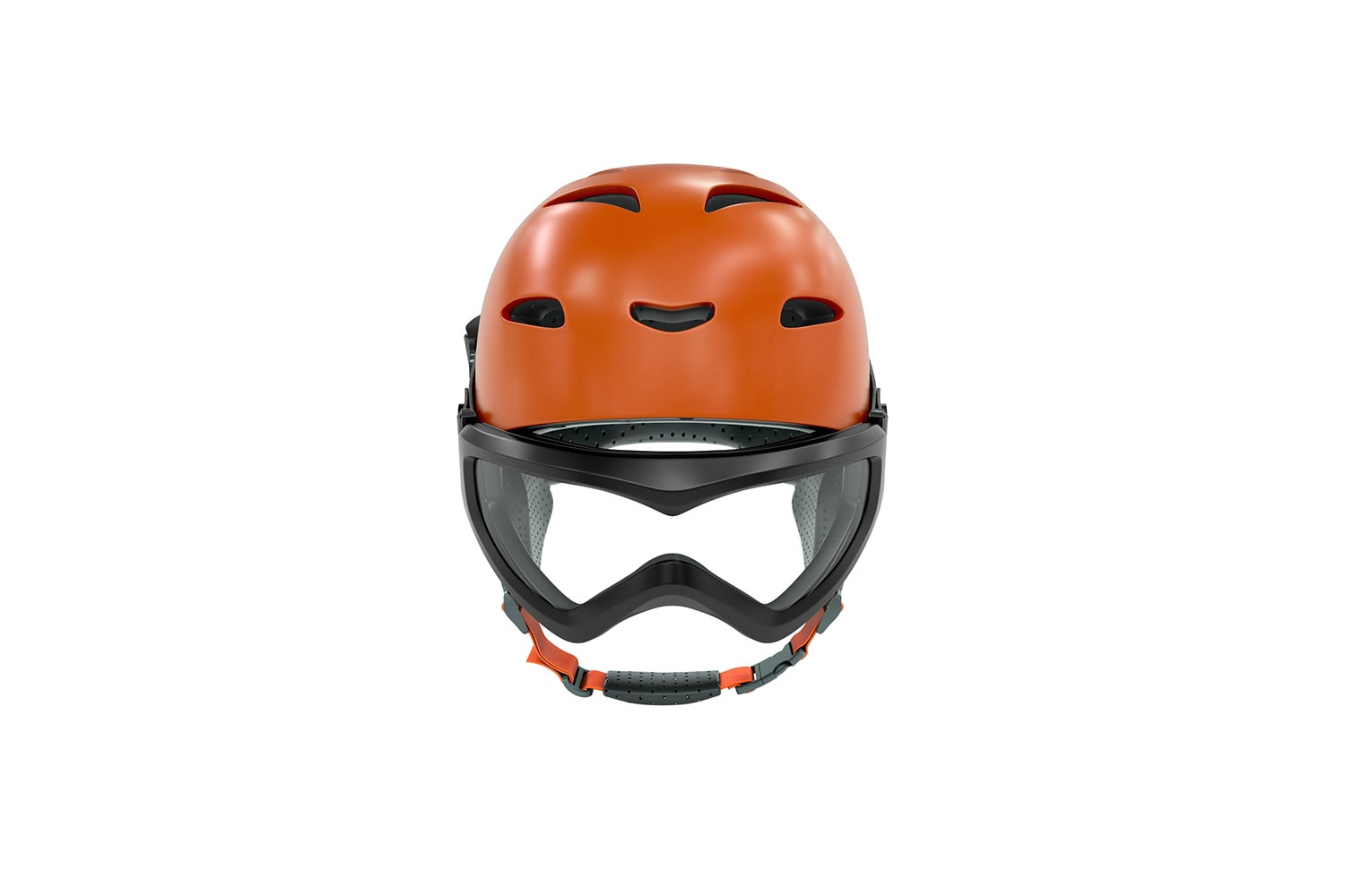 A Close-Up of an Orange Ski Helmet With Black Goggles