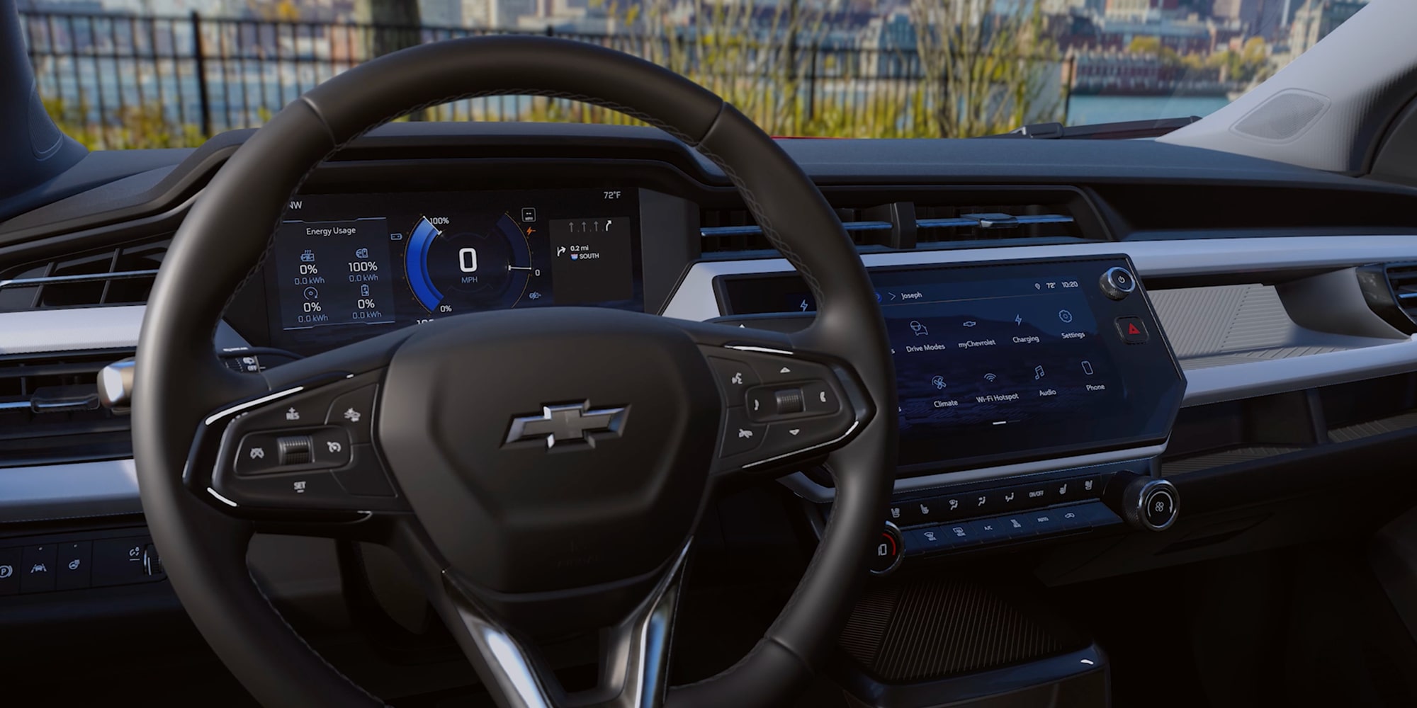 The Interior of a 2027 Chevrolet Bolt, Showing a Widescreen Infotainment Screen.