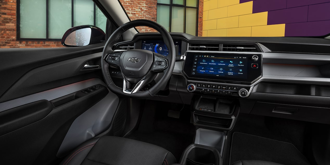 Interior view showing the modern design of the Chevrolet Bolt EV.