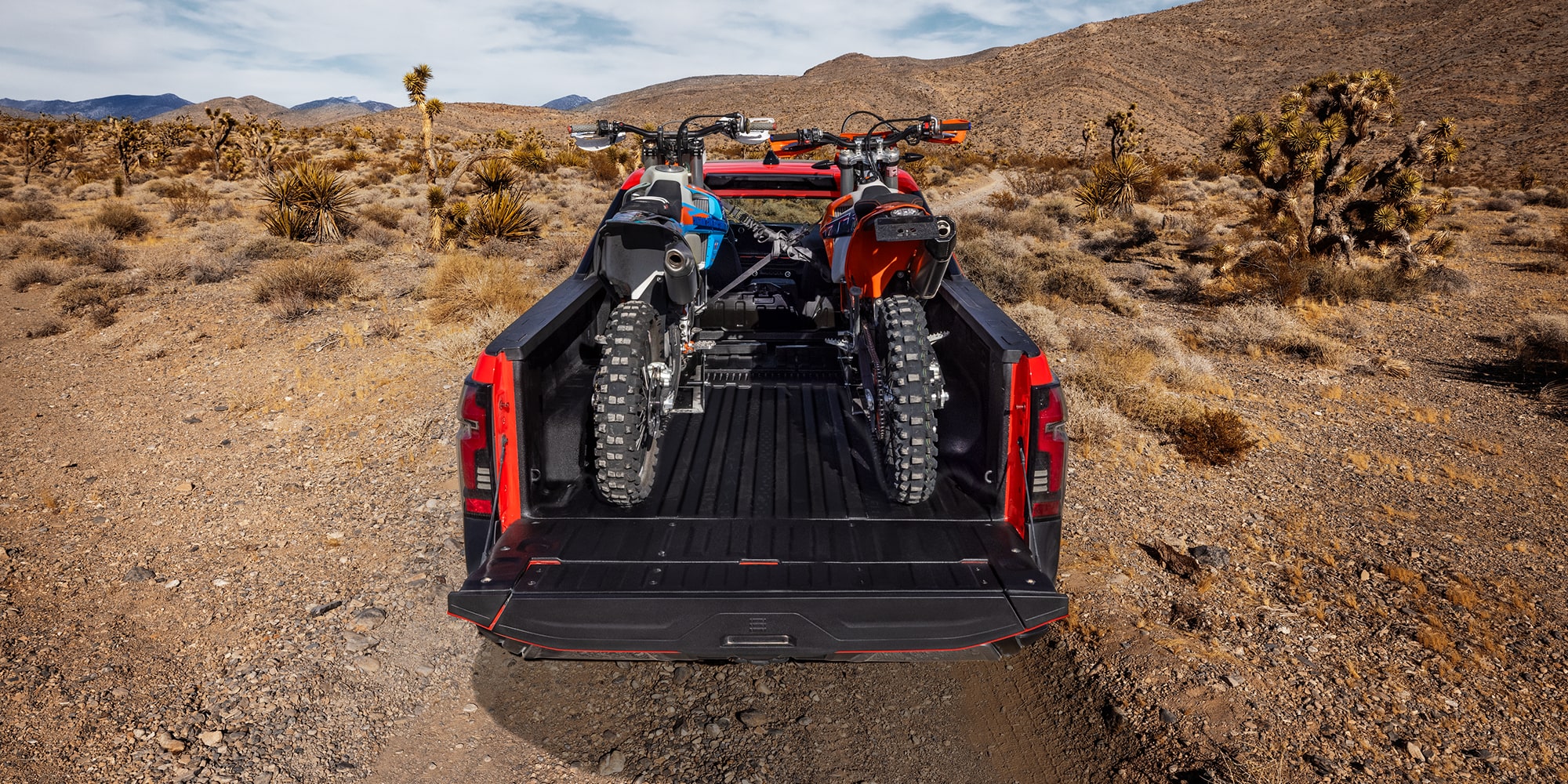 Three Quarters View of the Cargo Bed of a 2027 Chevy Silverado EV