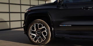 Close-Up View of Front Driver's Side Wheel and Badging on the Silverado EV