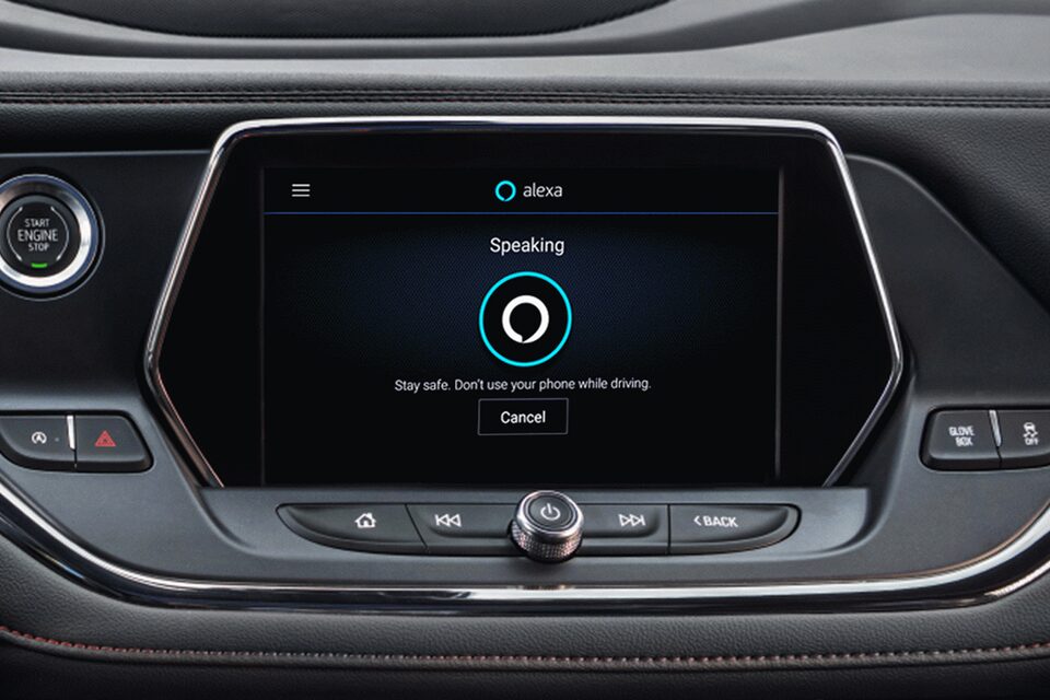 Amazon Alexa Capabilities Displayed on the Infotainment System of a Chevy Vehicle