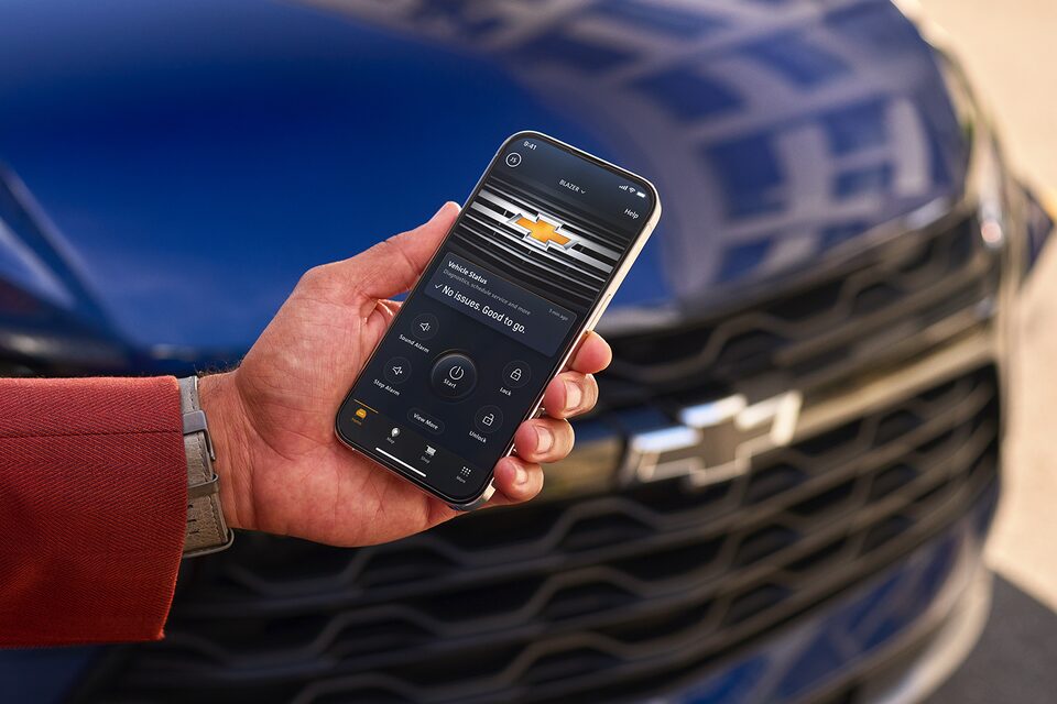 A Man Holds a Phone with the Vehicle Status on the Screen