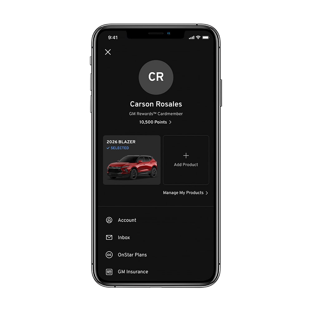 Pantalla de recompensas de la aplicación myChevrolet
