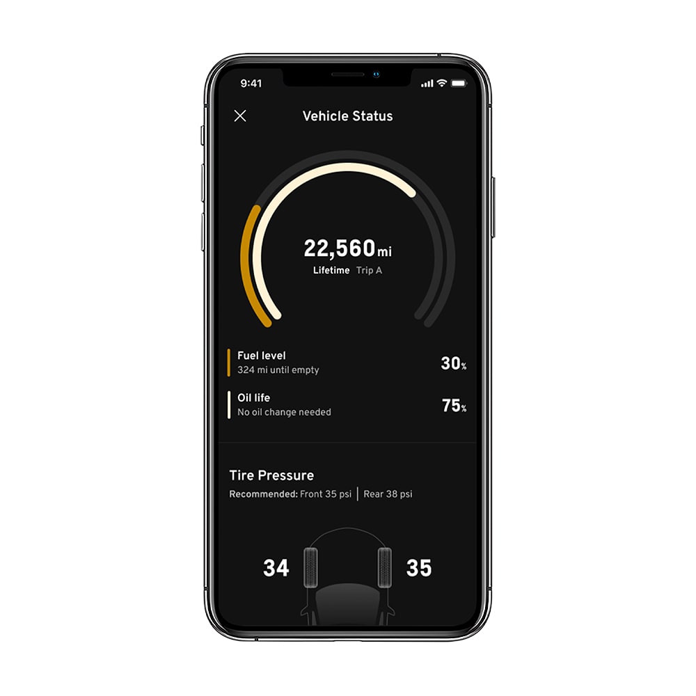 Pantalla de estado del vehículo de la aplicación myChevrolet