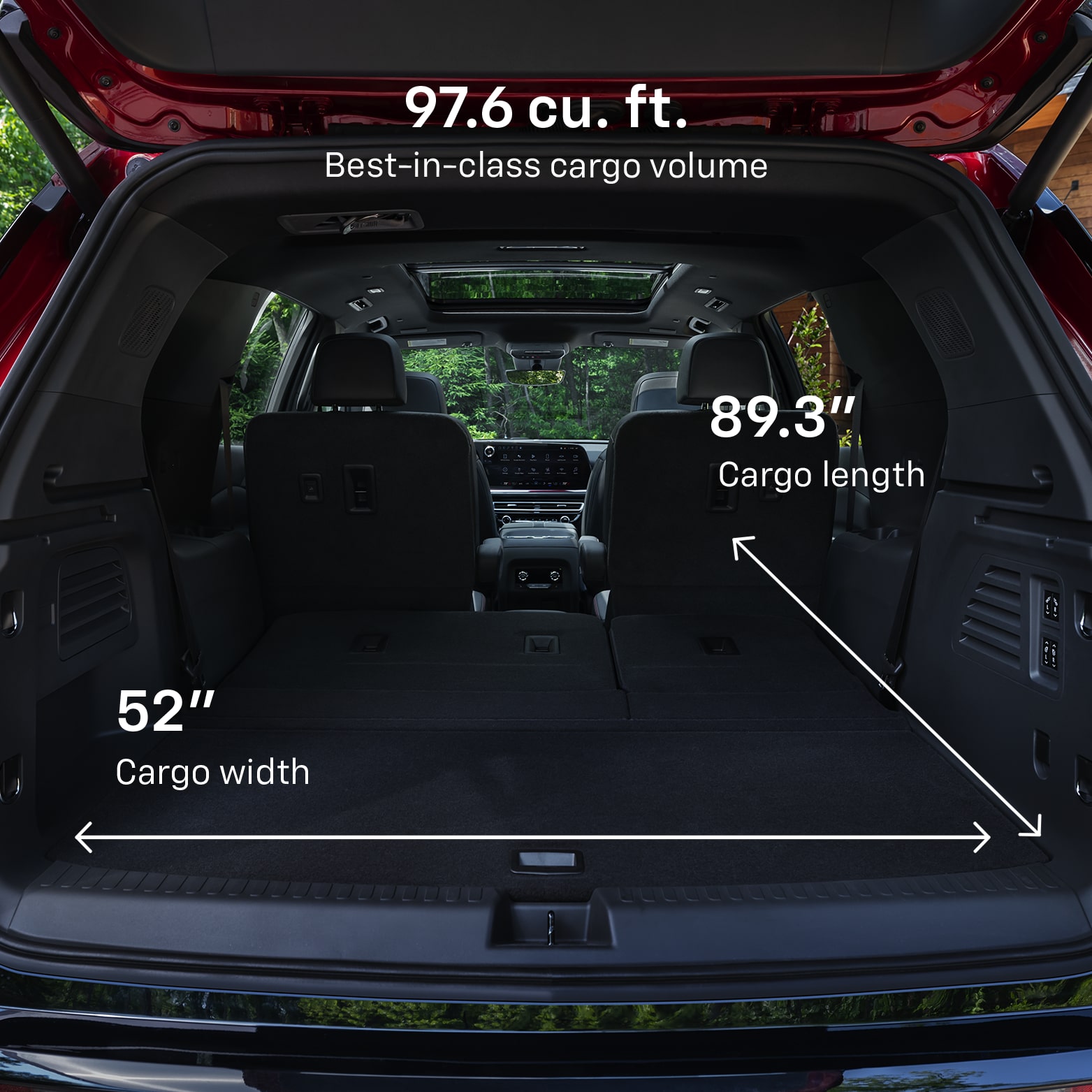 Trunk Cargo Space Dimensions Diagram for the 2025 Chevy Traverse