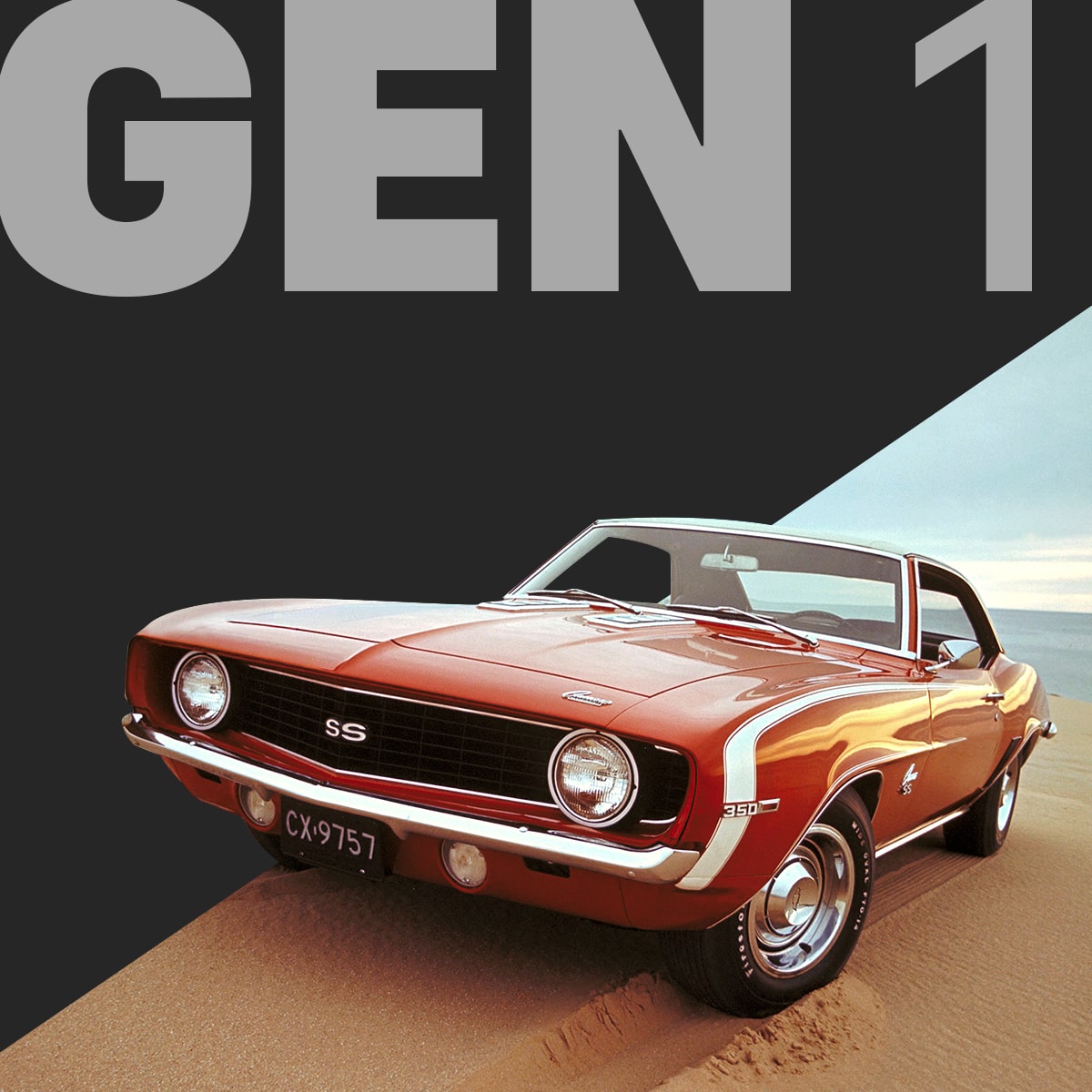 Classic Chevy Camaro SS in Orange Parked on the Sand near the Beach