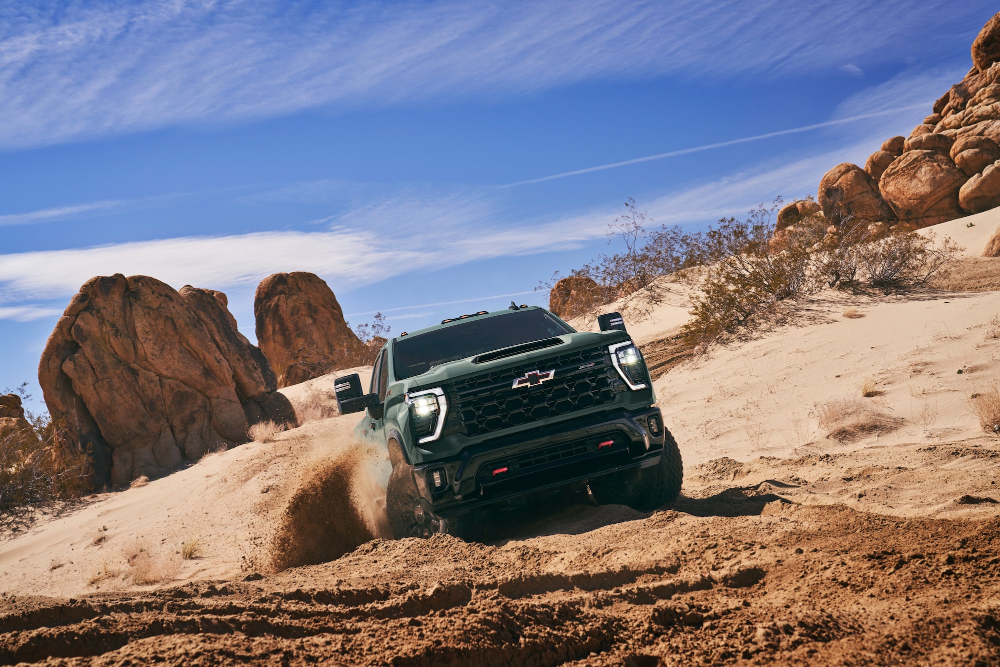 Gray ZR2 Off-roading Through the Desert