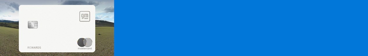 Wide Landscape View of Open Grassy Field Beneath Cloudy Sky with Close-Up of GM Rewards Mastercard and Blue Rectangle