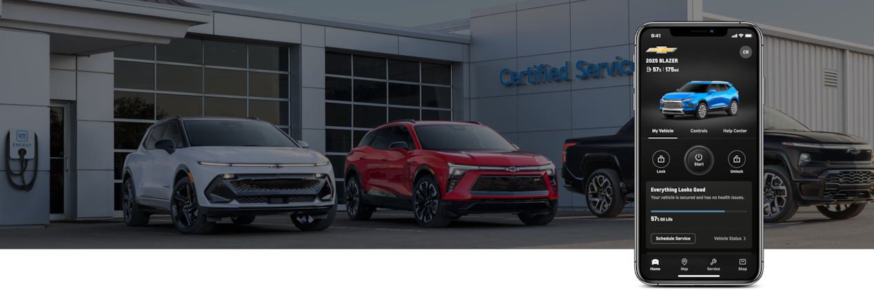 Three Chevrolet Vehicles Parked at Service Center