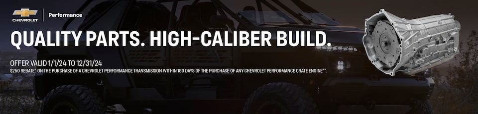 Chevrolet Performance offers a $250 mail-in rebate when you purchase a Transmission within 180 days of any Crate Engine. Offer ends 12/2022.