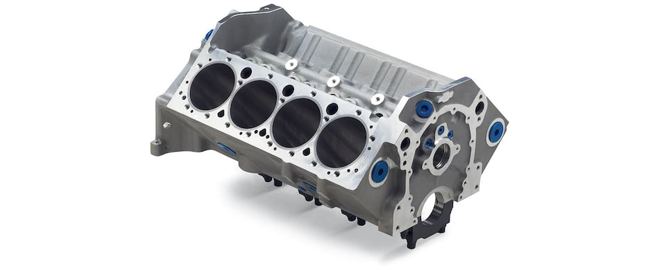 Vista superior delantera del bloque pequeño de motor 400 de aluminio para carreras Chevrolet Performance