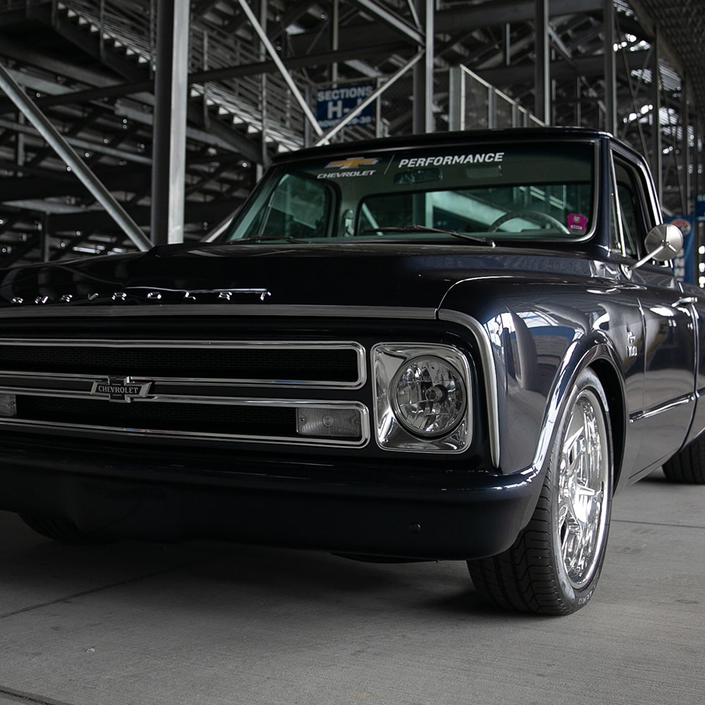 Classic Chevrolet truck in industrial setting