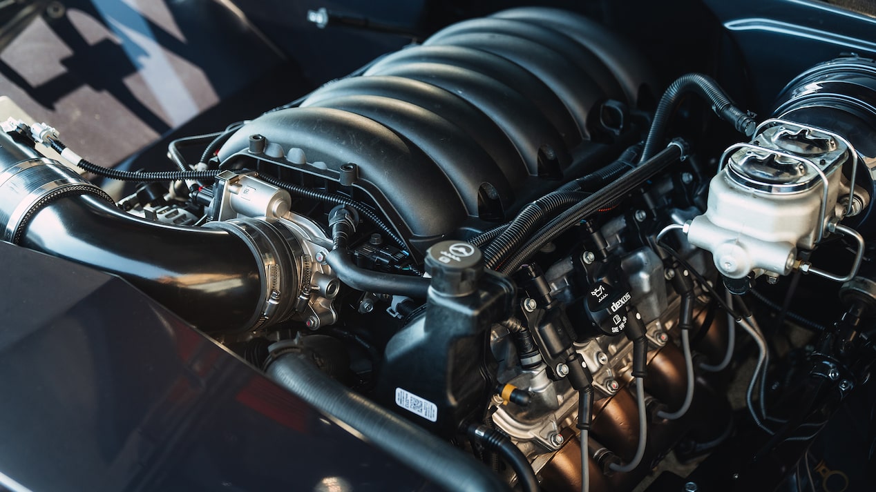 Close-up of car engine components