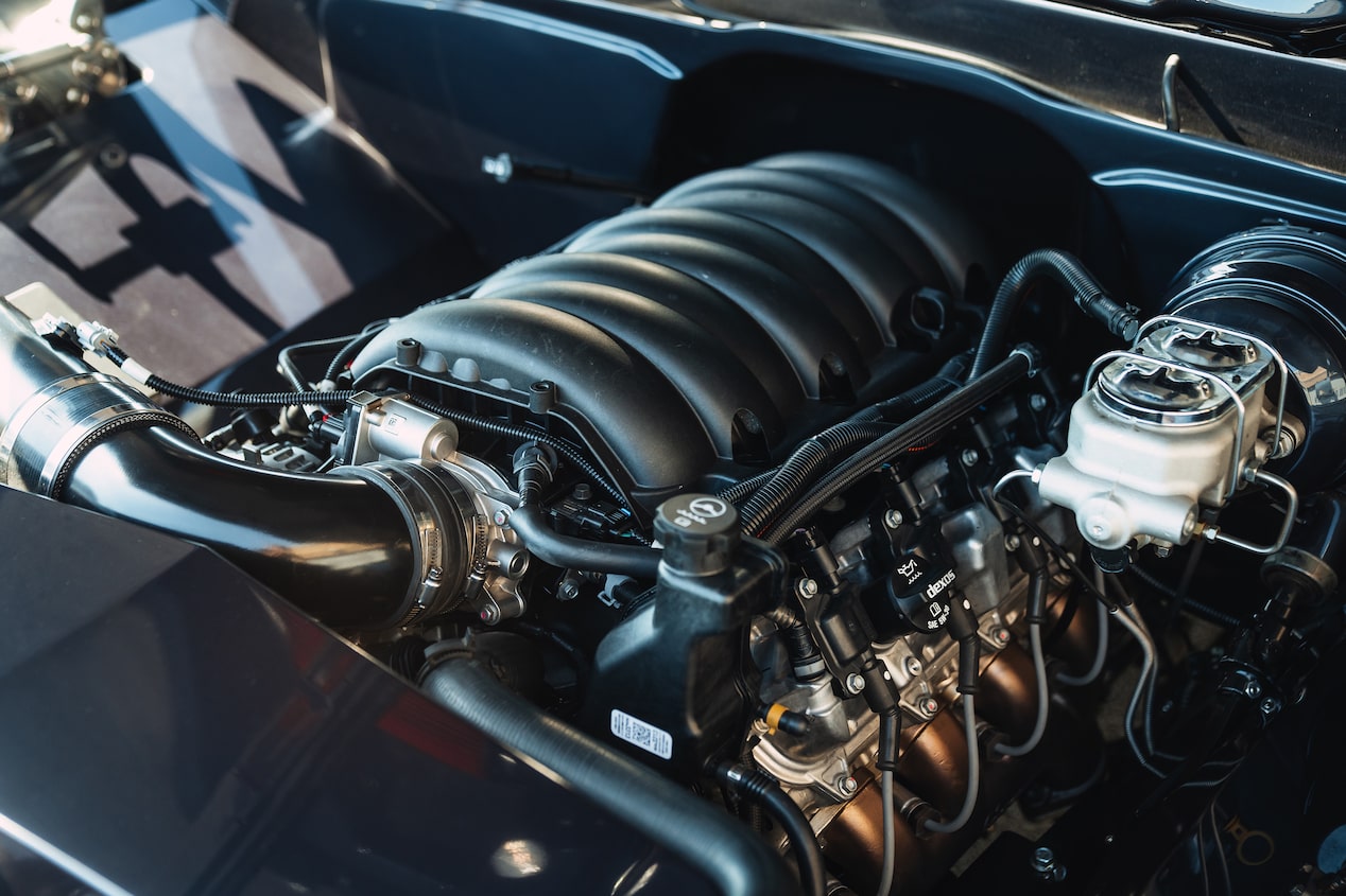 Close-up of car engine components