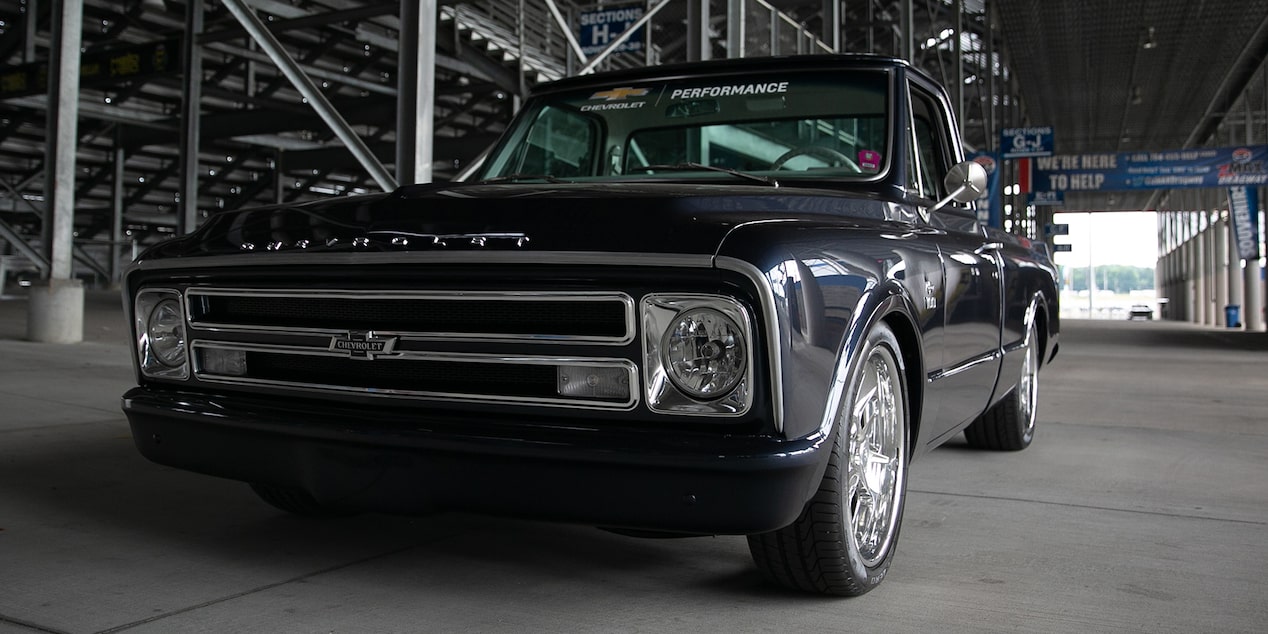 Classic Chevrolet truck in industrial setting