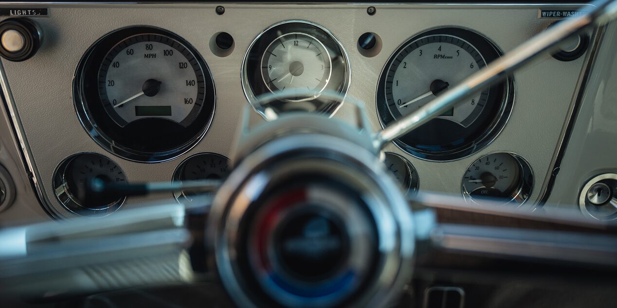 Classic car dashboard with vintage gauges