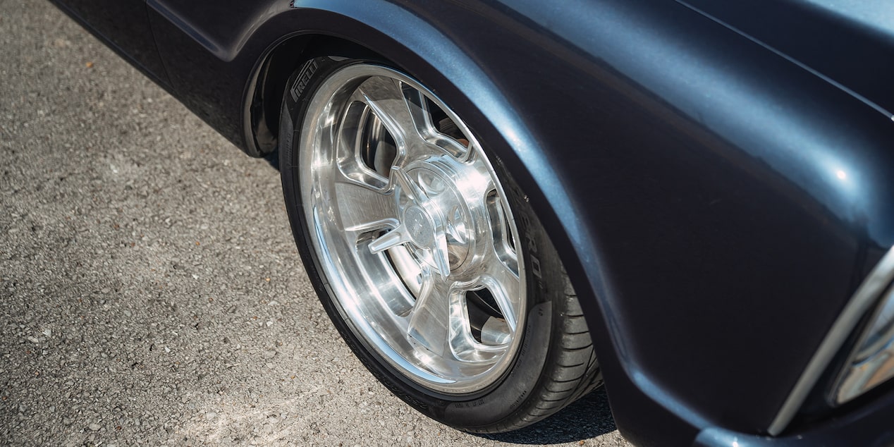 Close-up of polished car wheel rim