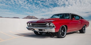 Front View of a Vintage 2 Door Chevy Vehicle