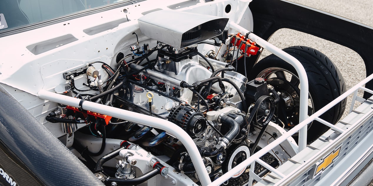 Bird's Eye View of an LSX Cast Iron Cylinder Block inside a 1987 Chevy R10
