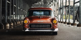 Front View of an Autumn Bronze 1955 210 Handman Wagon