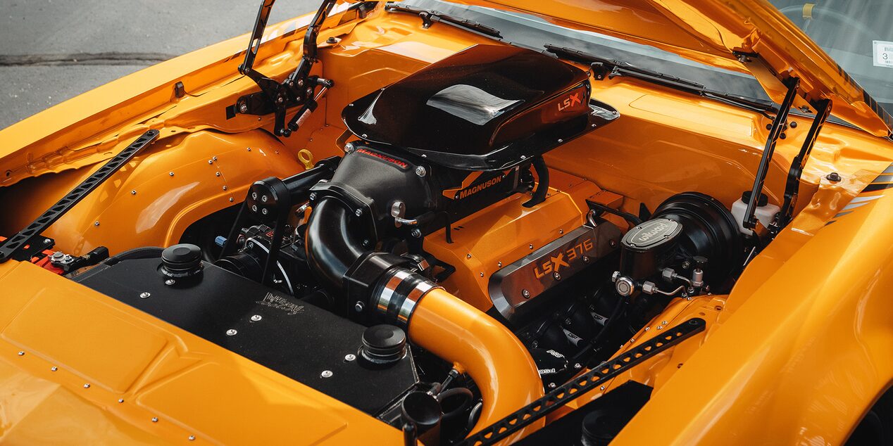 Bird's Eye View of the B15 Crate Engine in a Yellow 1981 Pontiact Trans Am