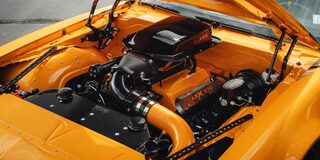 Bird's Eye View of the B15 Crate Engine in a Yellow 1981 Pontiact Trans Am