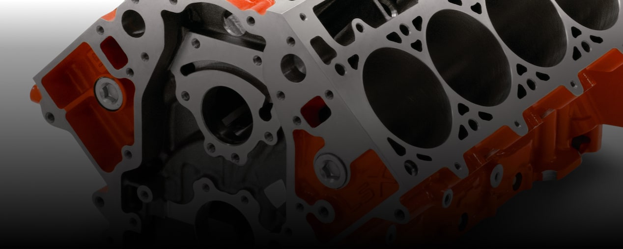 Un bloque de motor de Chevrolet Performance Parts
