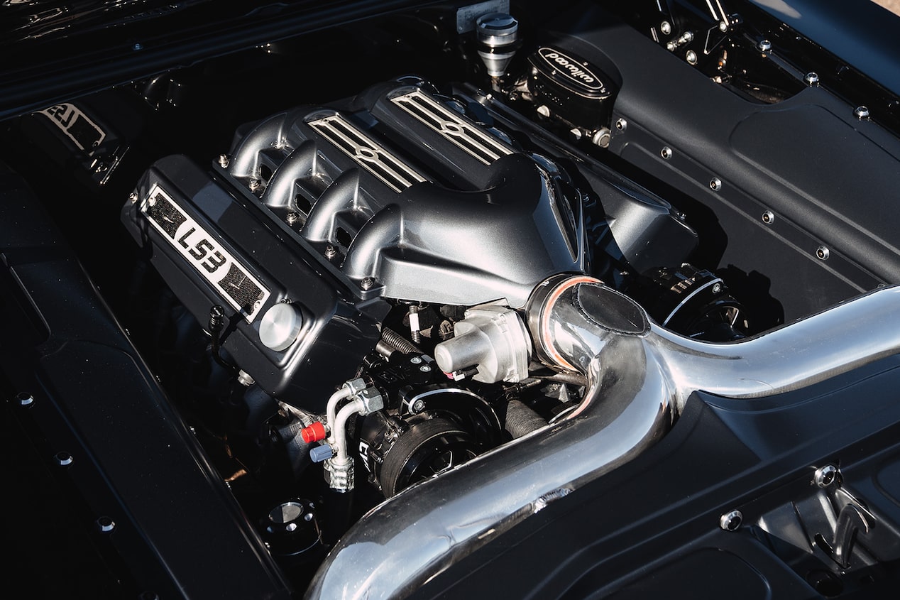 A Chevrolet Performance Parts LS3 Engine in the Engine Bay of a 1967 Chevy Camaro