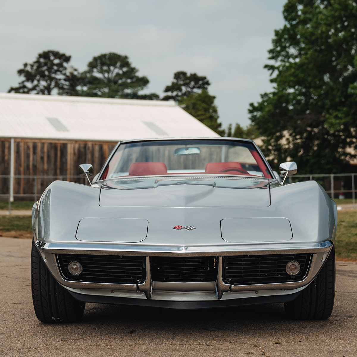 Front View of a Silver 1969 Chevy Corvette Convertible