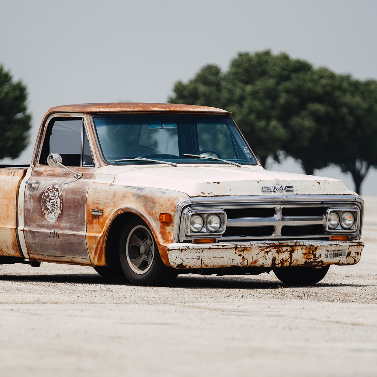 Front Three Quarters View of a 1971 GMC C15 Pickup Truck