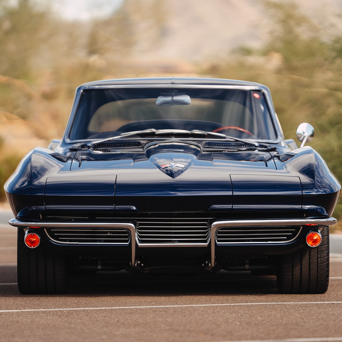 Front View of a Black 1964 Chevy Corvette Stingray