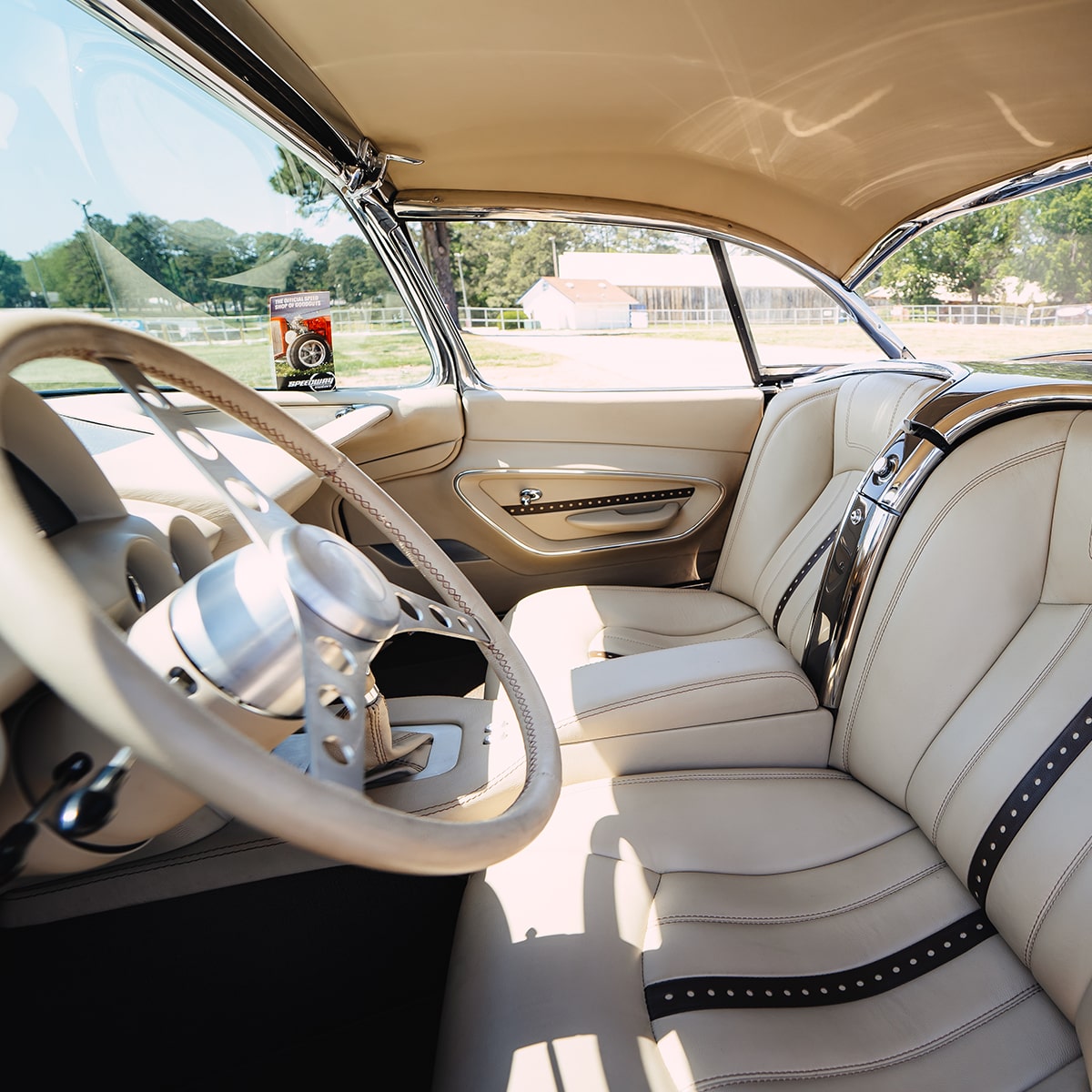 Interior View of a 1958 Chevy Corvette with White Trim