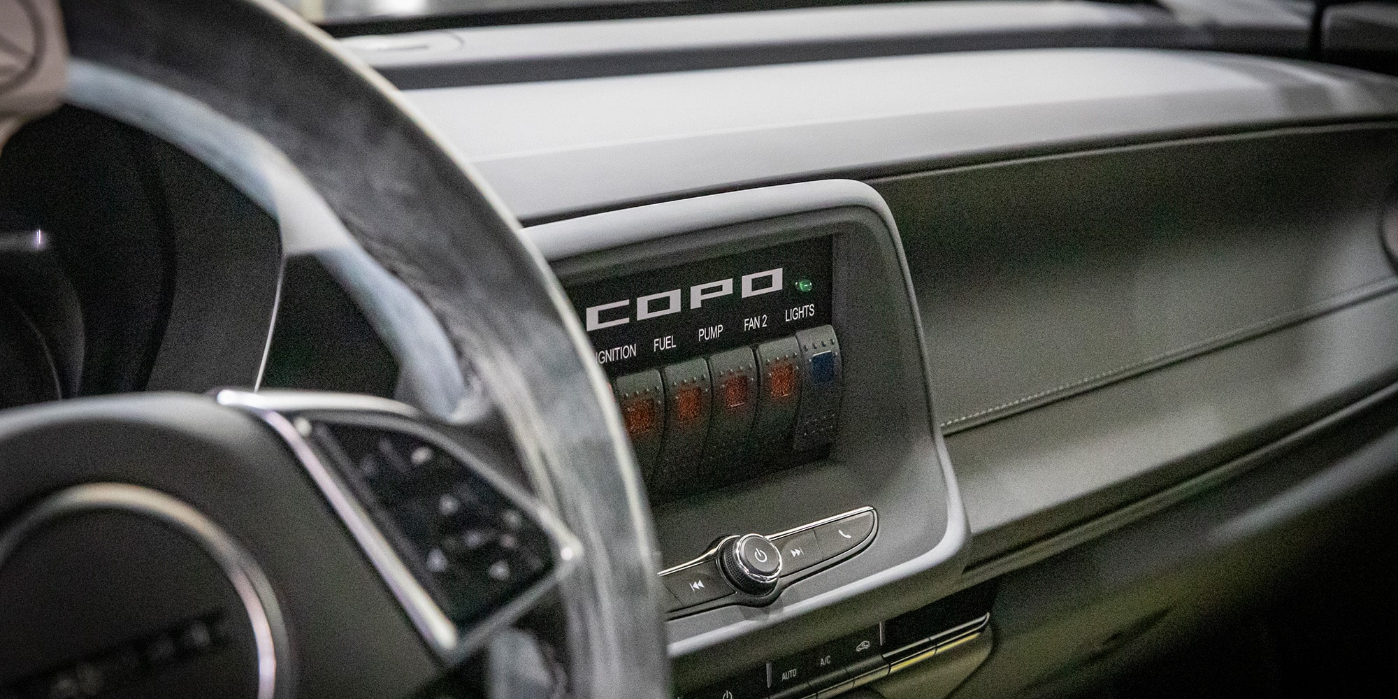 Close-Up of Dashboard and Steering Wheel in COPO Camaro