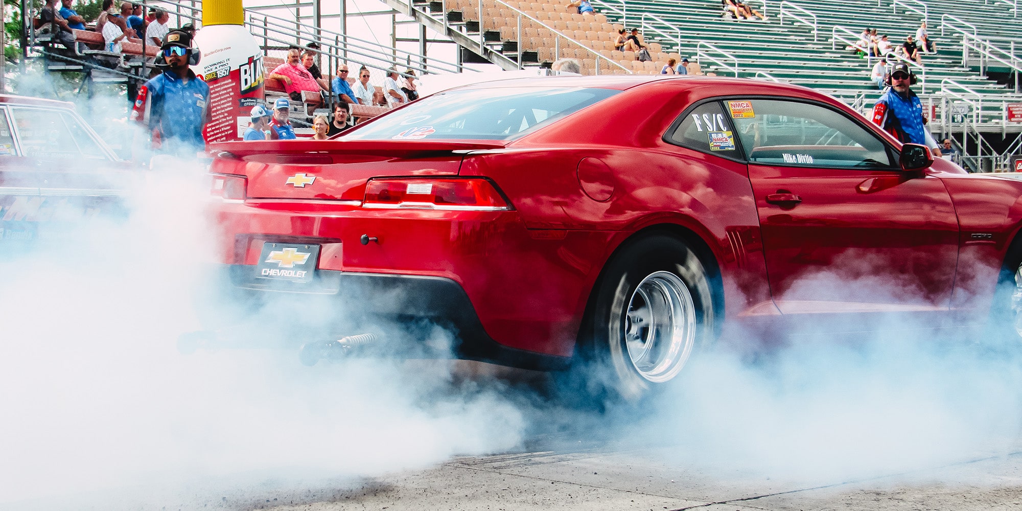 Red COPO Camaro Revving Fast