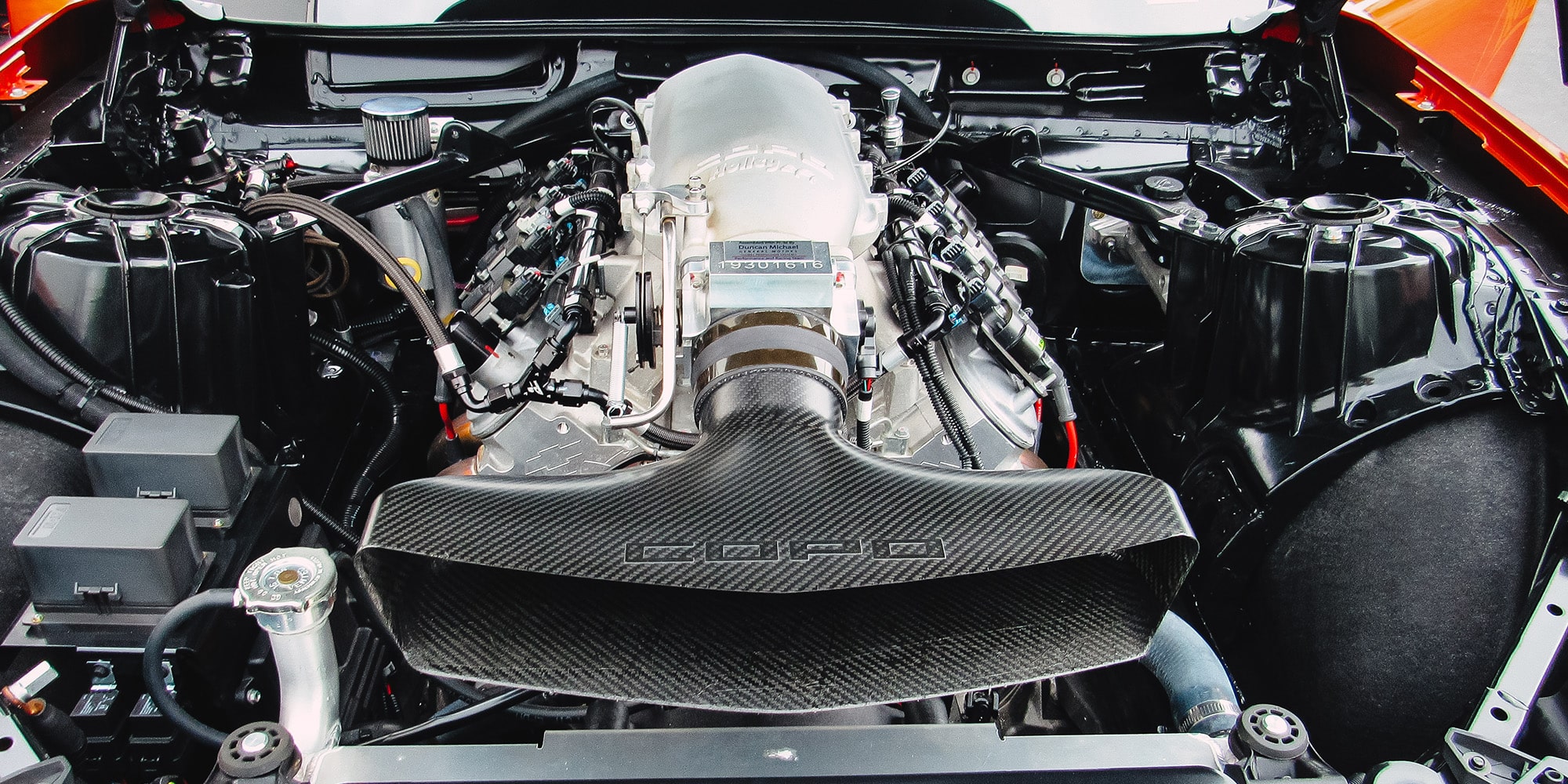 Close-Up of a Supercharged Engine in a COPO Camaro