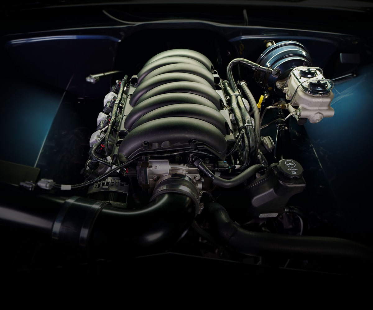 Front View of a Black Engine Shining in the Light