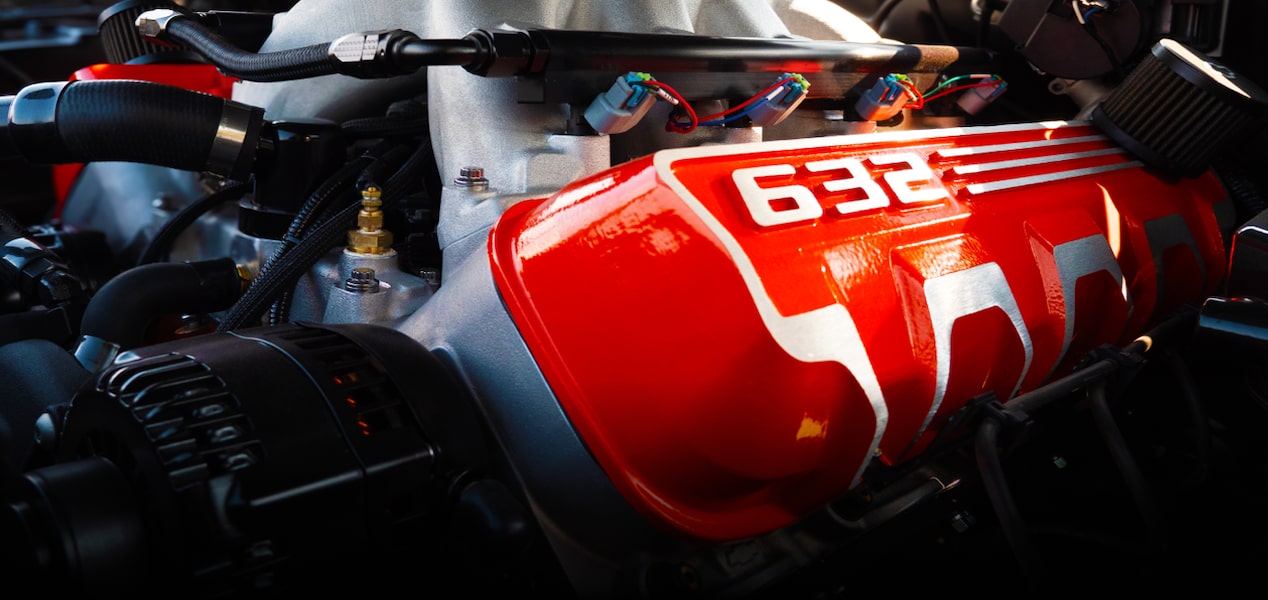 Close-up of a Chevrolet Engine with Model ZZ632 written on it