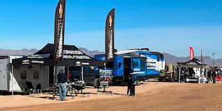 Off-Roading Tents and RV Parked in the Desert
