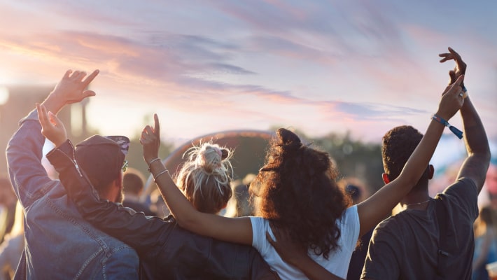 Amigos en un concierto al aire libre