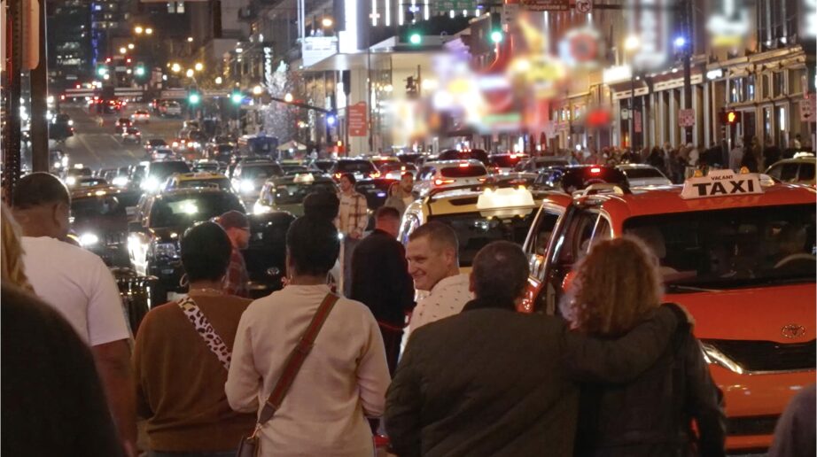 Crowd walking the streets of Nashville